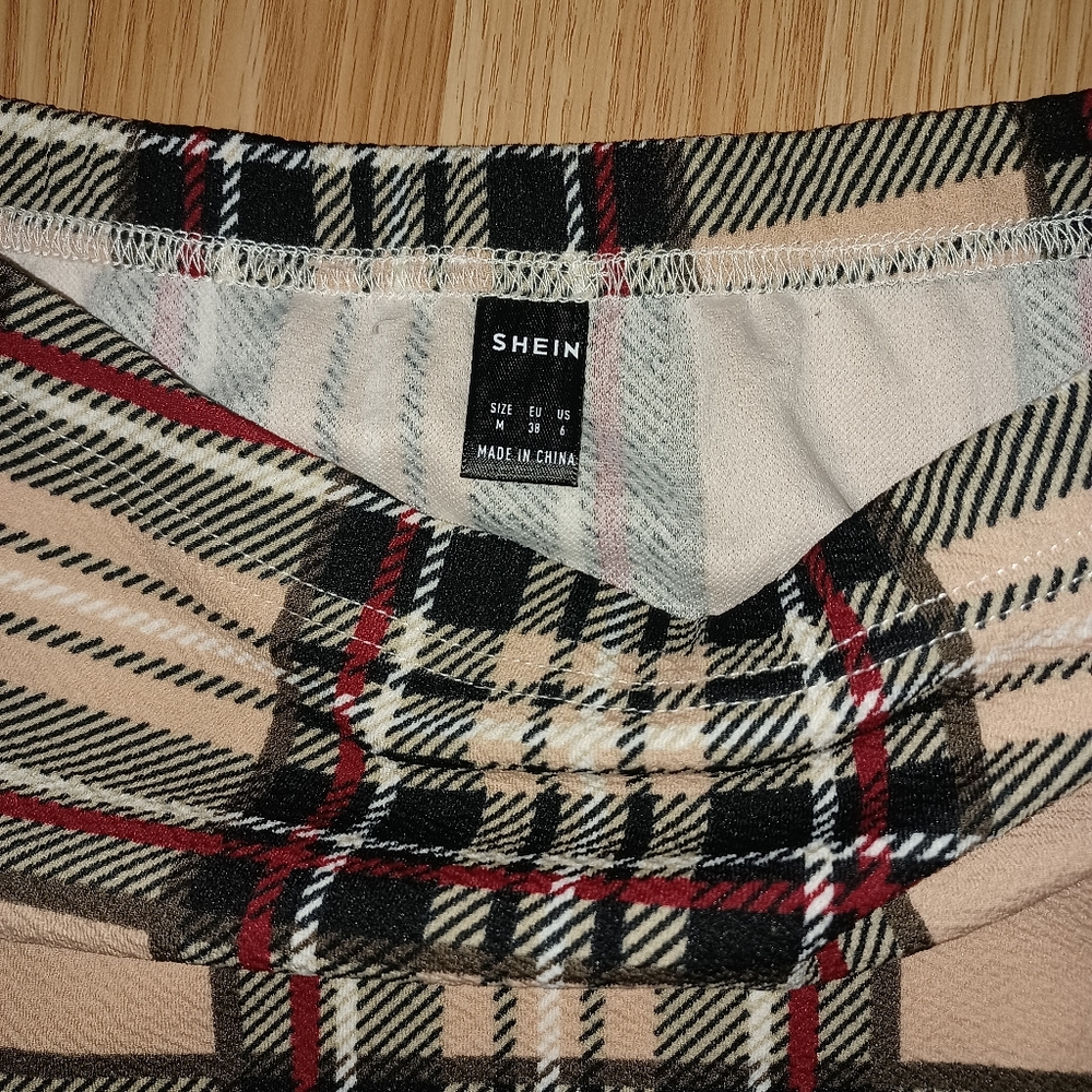 Neutral plad skirt from shein